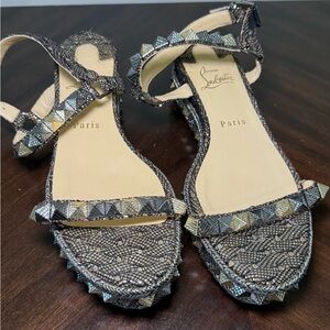 Christian Louboutin Pyraclou Black, Golf Silver Studded Sandals